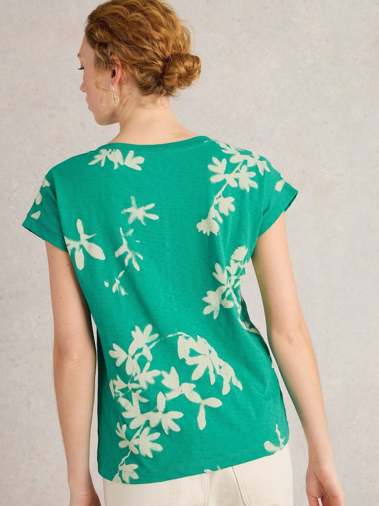 White Stuff Green Nelly Notch Neck 100% Cotton T-Shirt - Image 2 of 6 White Stuff Green Nelly Notch Neck 100% Cotton T-Shirt - Image 2 of 6