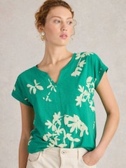 White Stuff Green Nelly Notch Neck 100% Cotton T-Shirt - Image 3 of 6