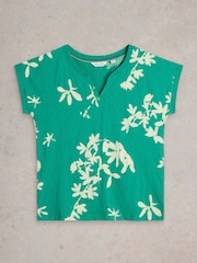 White Stuff Green Nelly Notch Neck 100% Cotton T-Shirt - Image 5 of 6