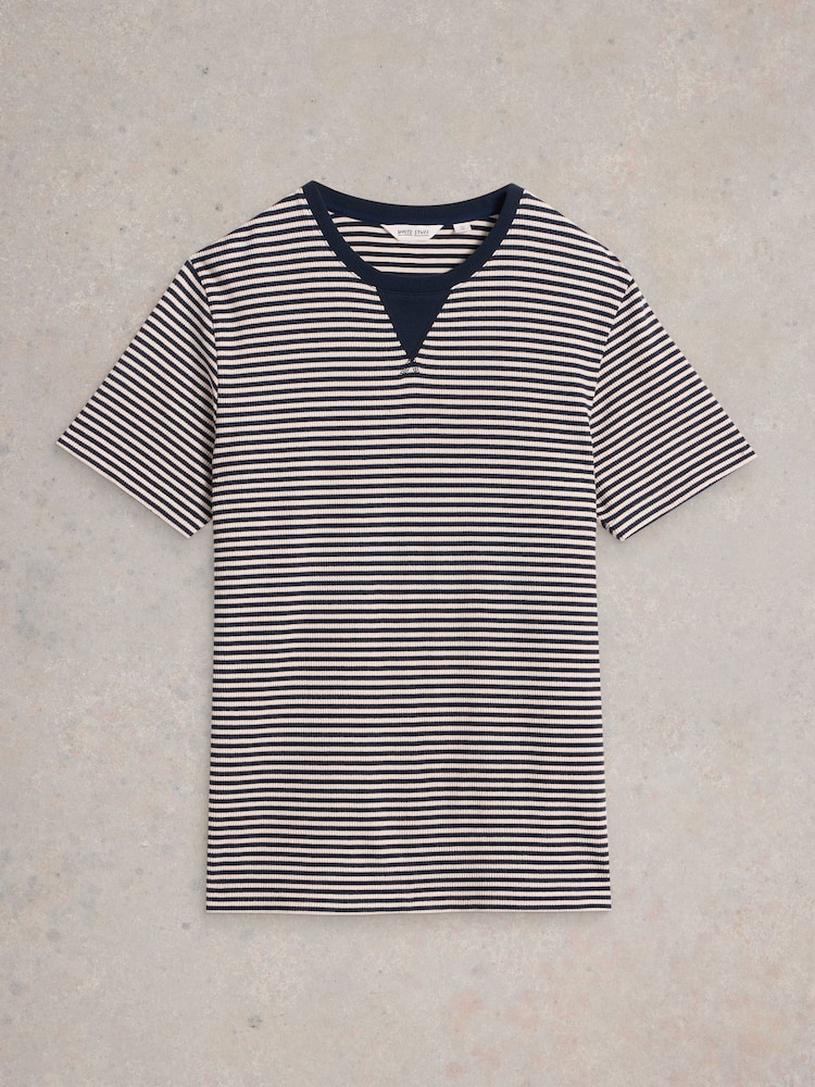 White Stuff Blue Striped Rib T-Shirt - Image 5 of 6
