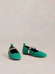 White Stuff Green Minnie Strap Leather Ballerinas - Image 2 of 4