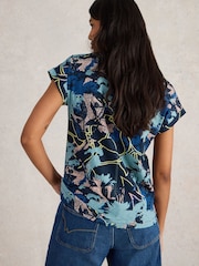 White Stuff Blue Nelly Notch Neck 100% Cotton T-Shirt - Image 2 of 6
