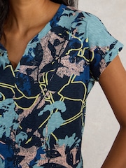 White Stuff Blue Nelly Notch Neck 100% Cotton T-Shirt - Image 3 of 6