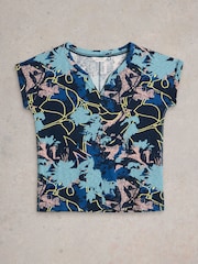 White Stuff Blue Nelly Notch Neck 100% Cotton T-Shirt - Image 5 of 6