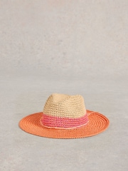 White Stuff Pink Colour Block Fedora Hat - Image 1 of 2