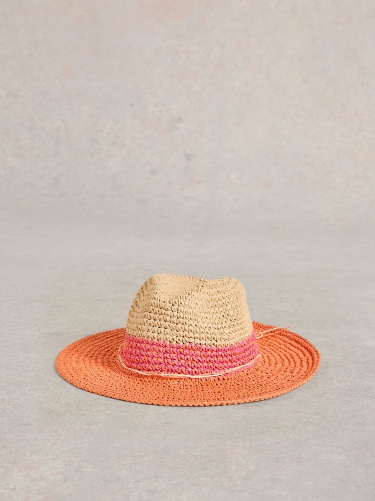 White Stuff Pink Colour Block Fedora Hat - Image 1 of 2