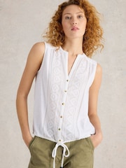 White Stuff White Tulip Sleeveless 100% Cotton Shirt - Image 3 of 6