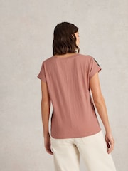 White Stuff Pink Nelly Notch Neck 100% Cotton T-Shirt - Image 2 of 6
