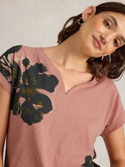 White Stuff Pink Nelly Notch Neck 100% Cotton T-Shirt - Image 3 of 6