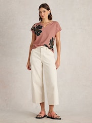White Stuff Pink Nelly Notch Neck 100% Cotton T-Shirt - Image 4 of 6