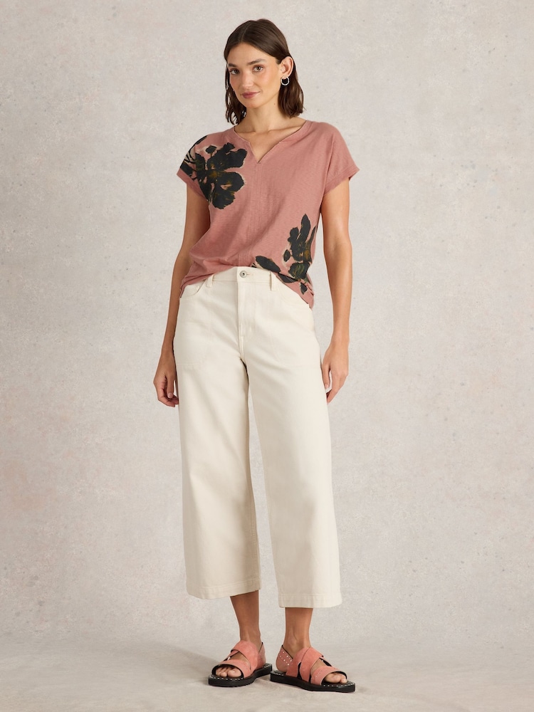 White Stuff Pink Nelly Notch Neck 100% Cotton T-Shirt - Image 4 of 6