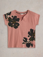 White Stuff Pink Nelly Notch Neck 100% Cotton T-Shirt - Image 5 of 6