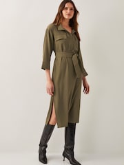 Monsoon Green Grace Cargo Midi Shirt Dress - Image 1 of 5