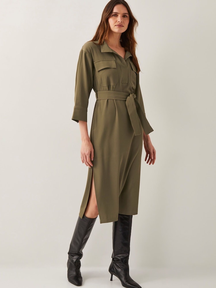 Monsoon Green Grace Cargo Midi Shirt Dress - Image 1 of 5