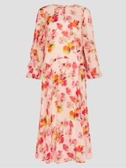 Monsoon Natural Vanna Frill Floral Print Midi Dress - Image 5 of 5