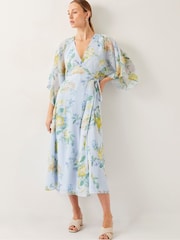 Monsoon Blue Rowan Floral Wrap Midi Dress - Image 1 of 5
