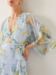 Monsoon Blue Rowan Floral Wrap Midi Dress - Image 4 of 5