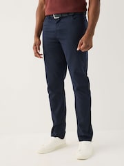 Navy Blue Muscle Fit Smart Brushed Cotton TENCEL™ Lyocell Blend Chinos With Belt - Image 1 of 6
