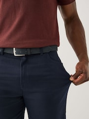 Navy Blue Muscle Fit Smart Brushed Cotton TENCEL™ Lyocell Blend Chinos With Belt - Image 4 of 6