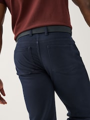 Navy Blue Muscle Fit Smart Brushed Cotton TENCEL™ Lyocell Blend Chinos With Belt - Image 5 of 6
