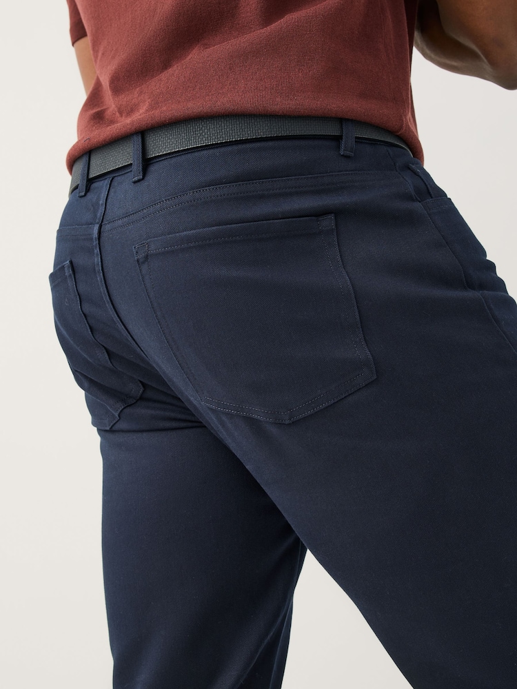 Navy Blue Muscle Fit Smart Brushed Cotton TENCEL™ Lyocell Blend Chinos With Belt - Image 6 of 6 Navy Blue Muscle Fit Smart Brushed Cotton TENCEL™ Lyocell Blend Chinos With Belt - Image 6 of 6