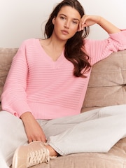 Pink Ribbed V-Neck Knitted Jumper - Image 3 of 8