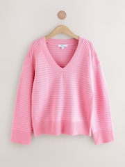 Pink Ribbed V-Neck Knitted Jumper - Image 6 of 8
