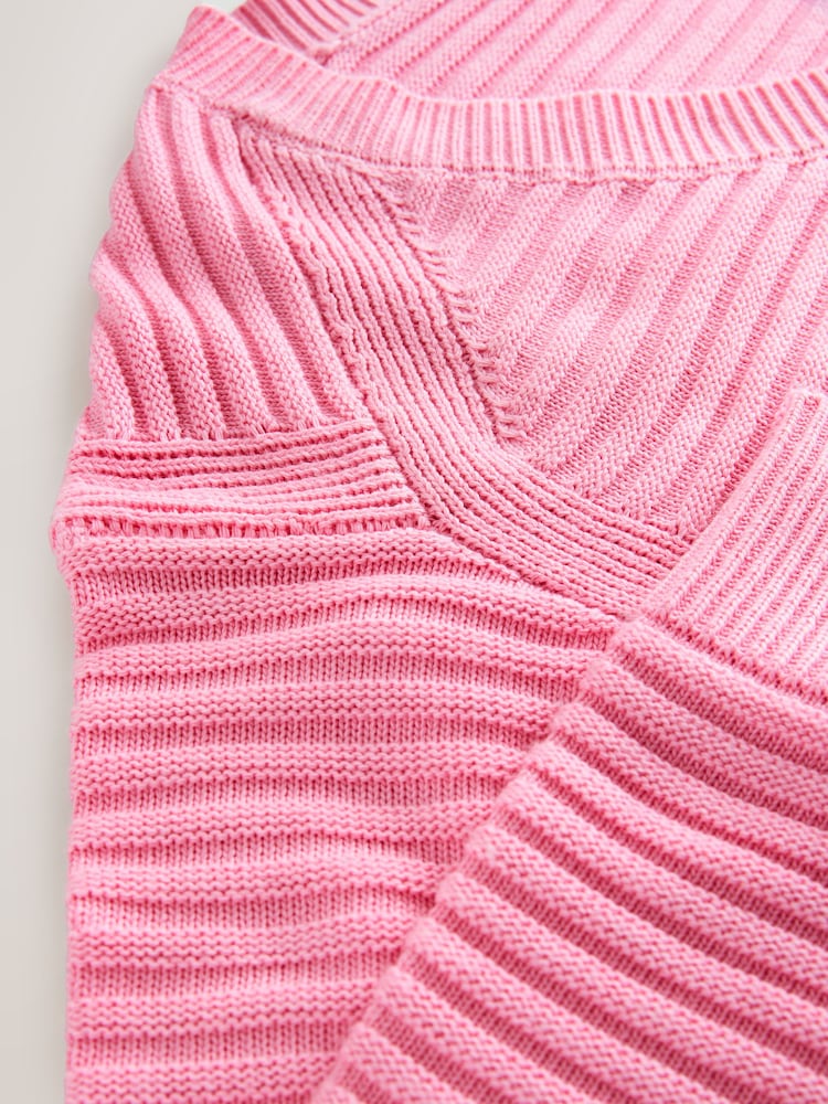 Pink Ribbed V-Neck Knitted Jumper - Image 8 of 8