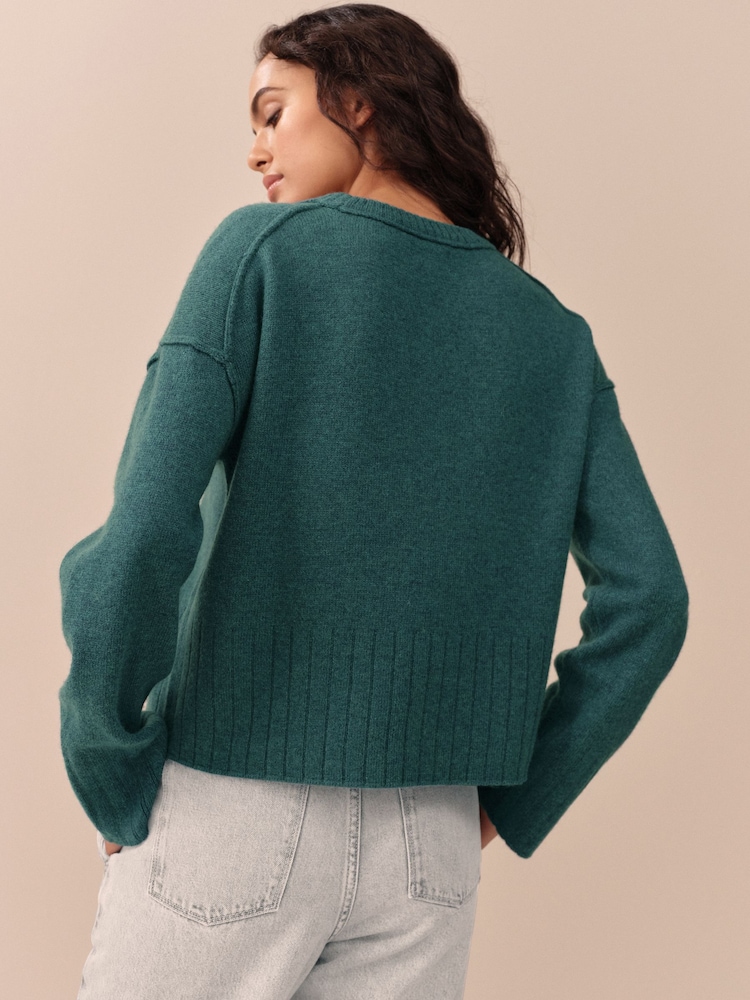 Teal Blue 100% Lambswool N.Premium Crew Neck Jumper - Image 2 of 7