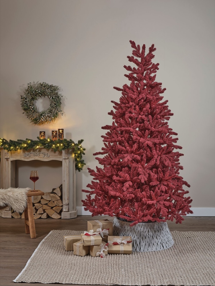 Everlands Burgundy Red Fir Flocked 7ft Christmas Tree - Image 1 of 6