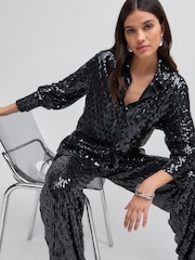 Navy Sequin Button Up Shirt - Image 1 of 4