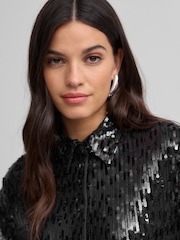 Navy Sequin Button Up Shirt - Image 2 of 4