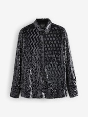 Navy Sequin Button Up Shirt - Image 3 of 4
