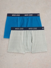 White Stuff Blue Plain & Print Boxers 2 Pack - Image 1 of 3