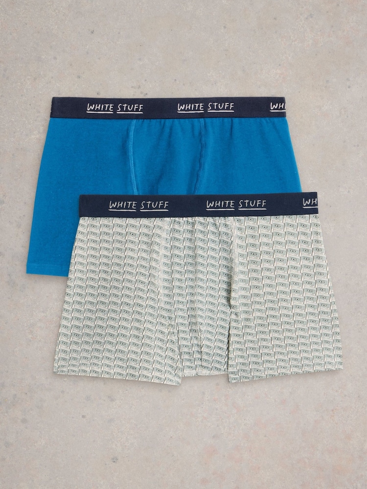 White Stuff Blue Plain & Print Boxers 2 Pack - Image 1 of 3 White Stuff Blue Plain & Print Boxers 2 Pack - Image 1 of 3