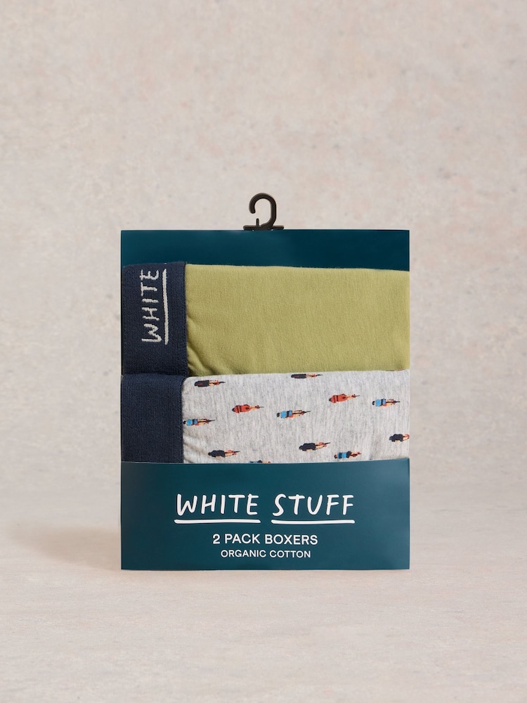 White Stuff Grey Plain & Print Boxers 2 Pack - Image 3 of 3