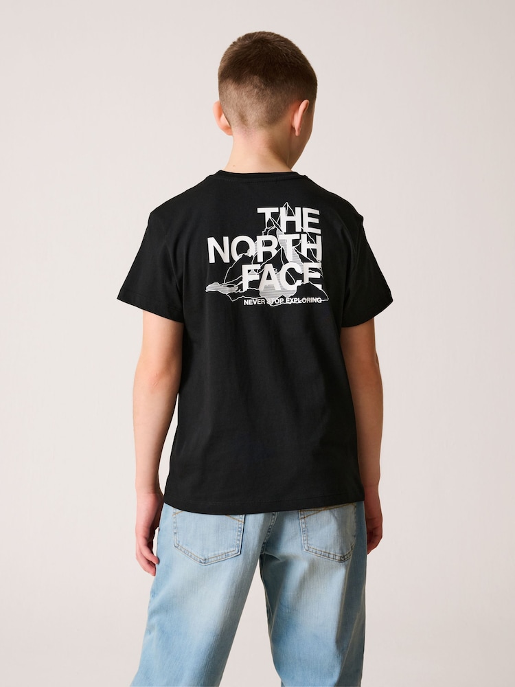 The North Face Black Teen 100% Cotton Mountain Sketch Back Print T-Shirt - Image 1 of 7