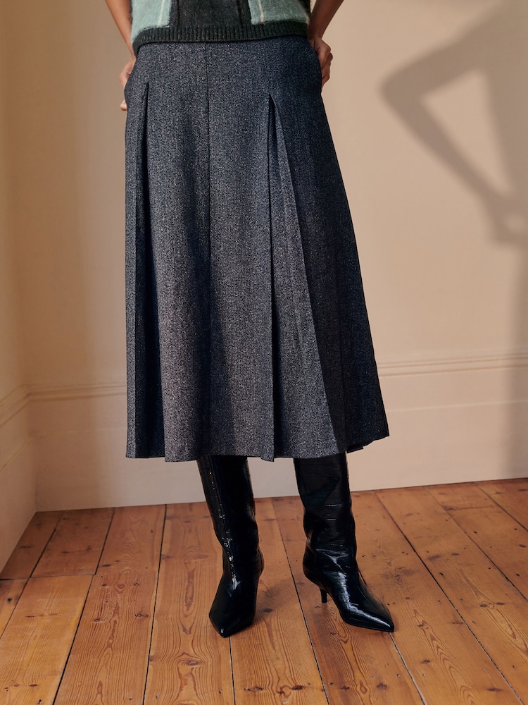 Grey Fleck Pleated Midi Skirt - Image 2 of 9 Grey Fleck Pleated Midi Skirt - Image 2 of 9