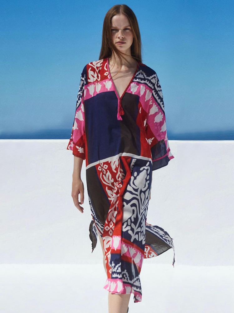 Devotion Twins Blue Corker Mixed Scarf Print 100% Cotton Maxi Dress - Image 2 of 4
