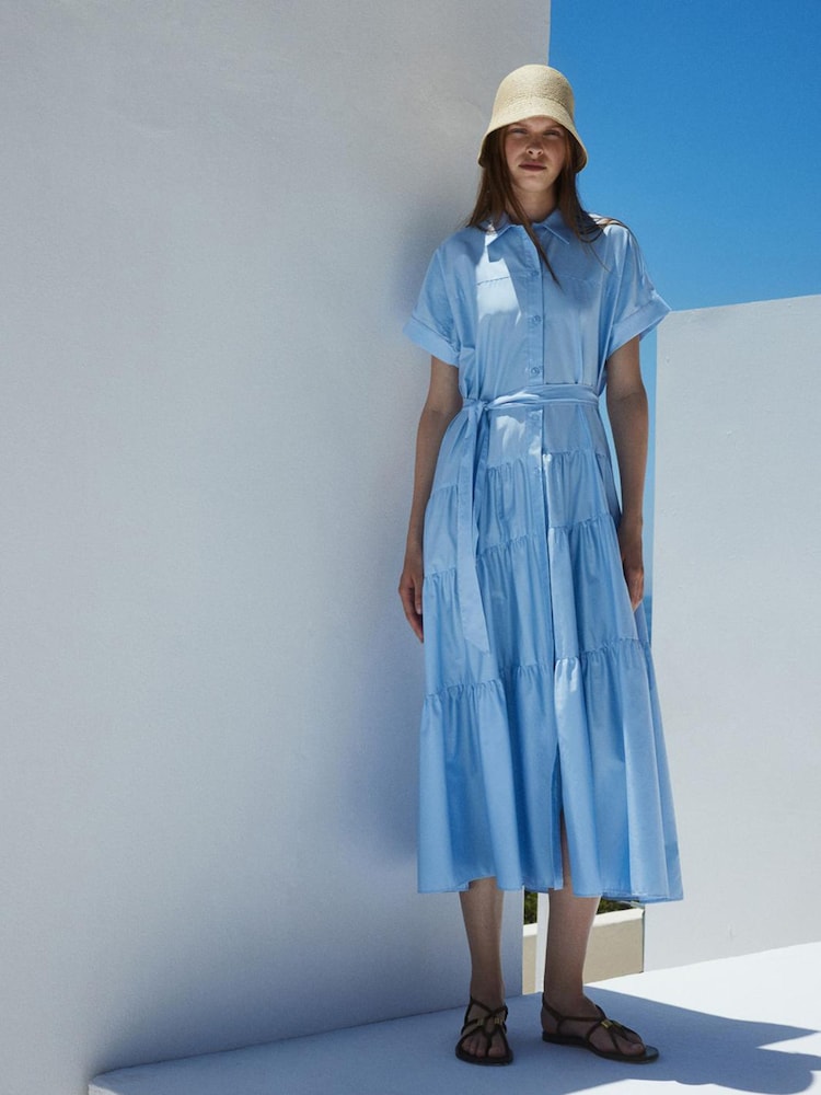 Devotion Twins Blue Ear Poplin Maxi Shirt Dress - Image 1 of 3 Devotion Twins Blue Ear Poplin Maxi Shirt Dress - Image 1 of 3