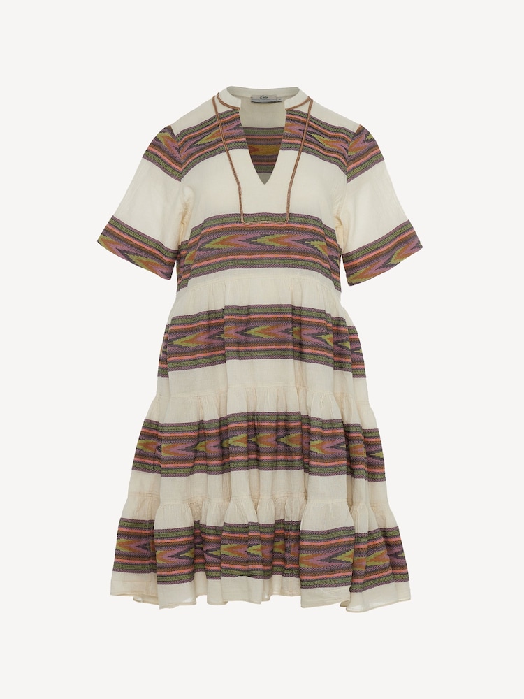Devotion Twins Cream Harmonia Chevron Stripe 100% Cotton Mini Dress - Image 1 of 1