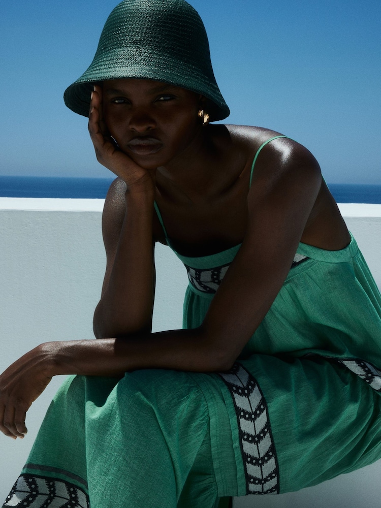 Devotion Twins Green Brilliant 100% Cotton Maxi Dress - Image 1 of 5