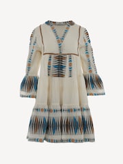 Devotion Twins Cream Paradise Embroidered Stripe 100% Cotton Short Dress - Image 1 of 2