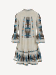 Devotion Twins Cream Paradise Embroidered Stripe 100% Cotton Short Dress - Image 2 of 2