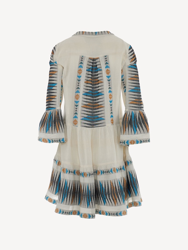 Devotion Twins Cream Paradise Embroidered Stripe 100% Cotton Short Dress - Image 2 of 2
