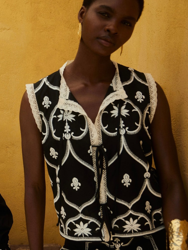 Devotion Twins Black CANNY Embroidered Tie front Blouse - Image 2 of 5 Devotion Twins Black CANNY Embroidered Tie front Blouse - Image 2 of 5