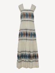 Devotion Twins Cream ELEGANT Embroidered Stripe Maxi 100% Cotton Dress - Image 3 of 4