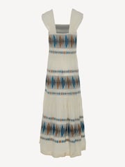 Devotion Twins Cream ELEGANT Embroidered Stripe Maxi 100% Cotton Dress - Image 4 of 4