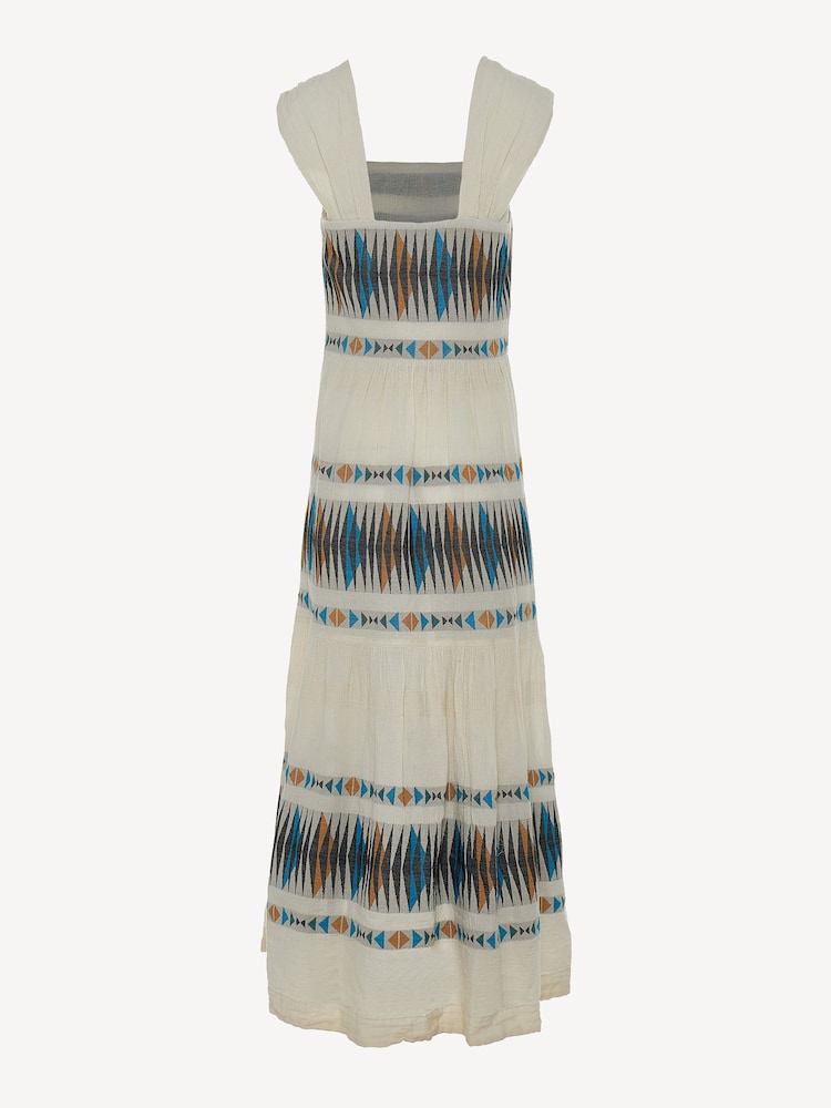 Devotion Twins Cream ELEGANT Embroidered Stripe Maxi 100% Cotton Dress - Image 4 of 4