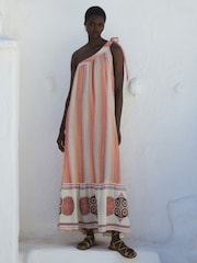 Devotion Twins Orange Delphi One Shoulder 100% Cotton Maxi Dress - Image 1 of 4